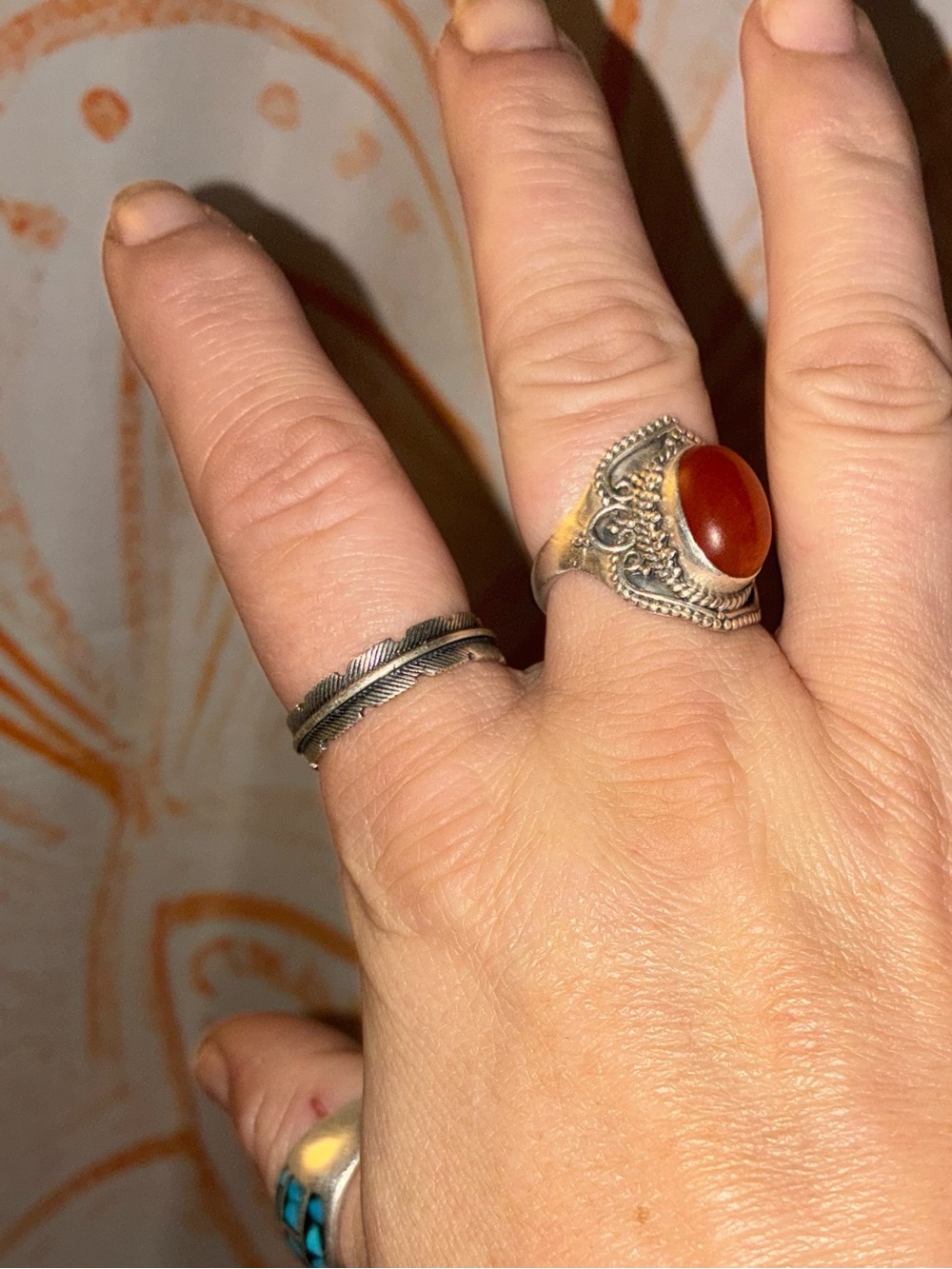 Feather-Textured Sterling Silver Ring-adjustable - Picture 2 of 8
